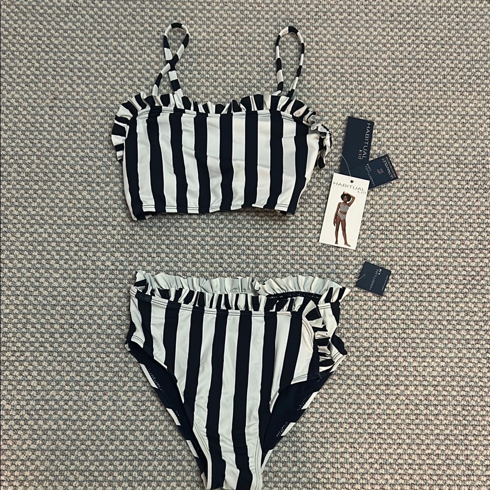 Habitual Black and White Striped Swimsuit